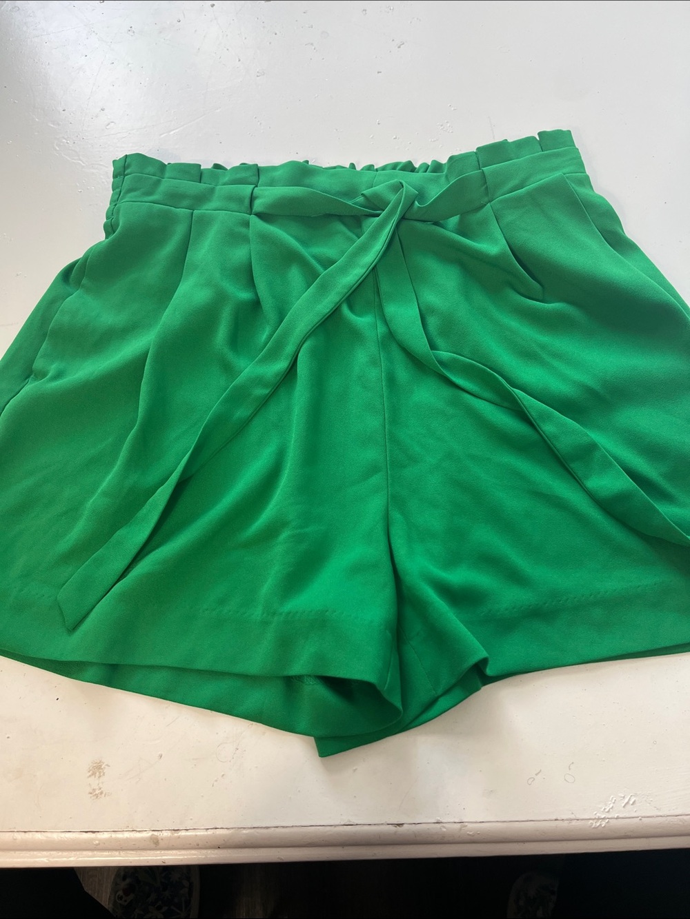 Worthington Medium Elastic Waist High Rise Green Tie Waist Shorts